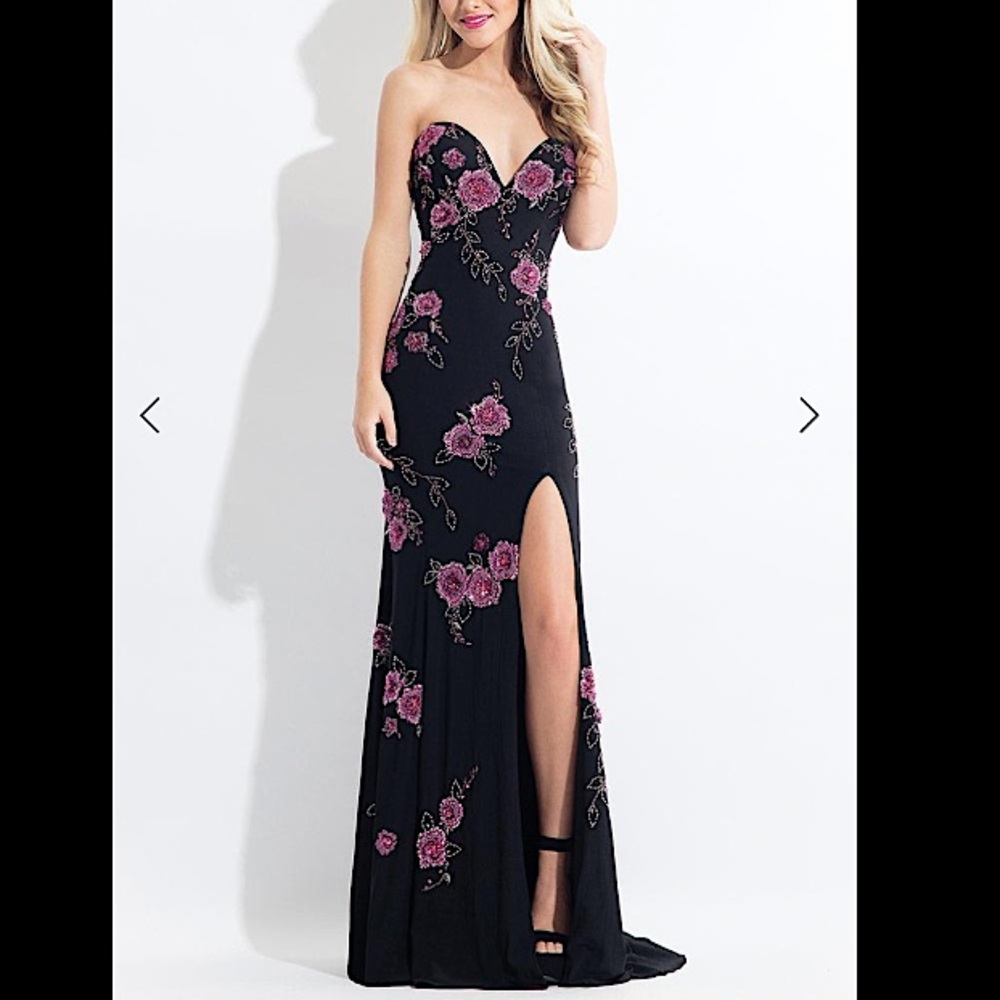 *SOLD* Rachel Allan - 6203 Strapless Floral Ornate Sheath Gown